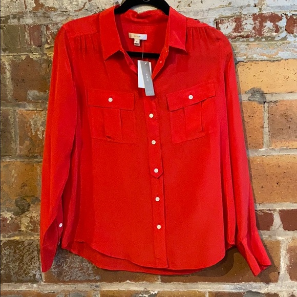 NWT J. Crew red silk blouse - Picture 2 of 4